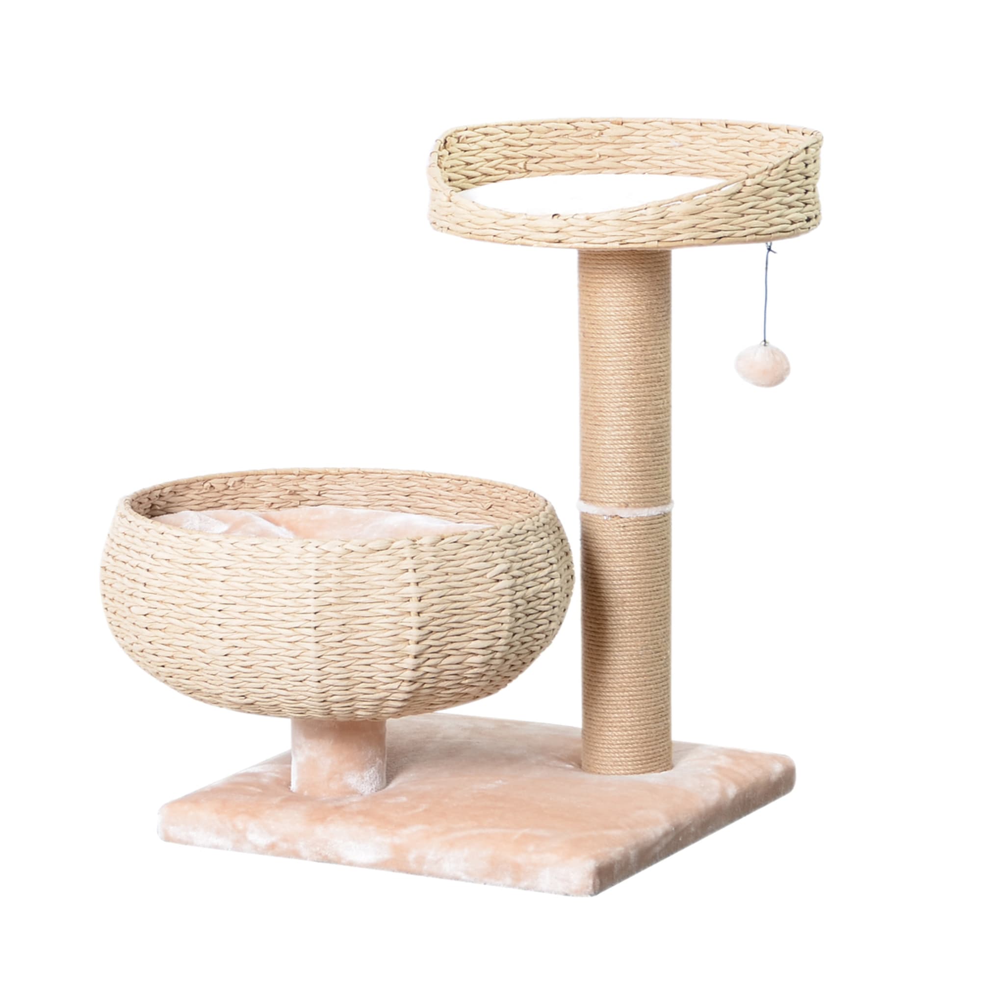 PetPals Group Cozy V2 Paper Handcrafted Basket Cat Tree， Top Perch Jute Rope Scratching Post， 17.7