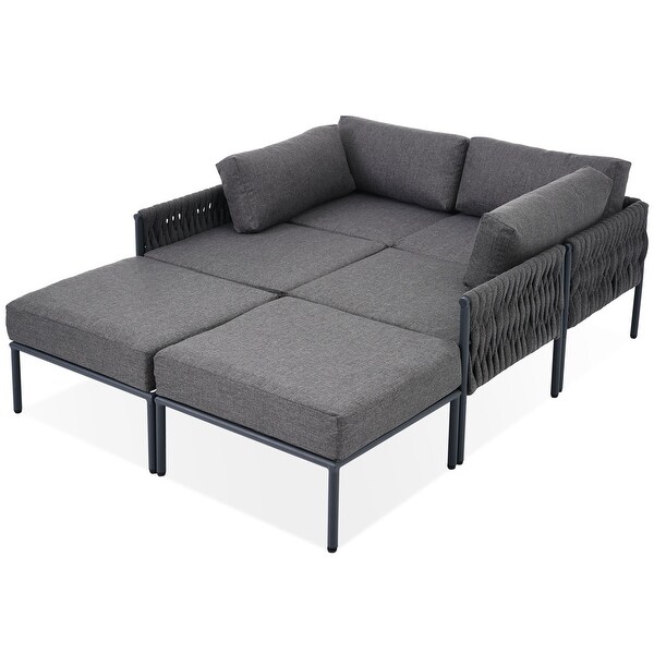 Gray 6piece Outdoor Conversation Sofa Set with Waterproof Thick Cushions，and Elegant Rope Weave Detailing，Free Combination