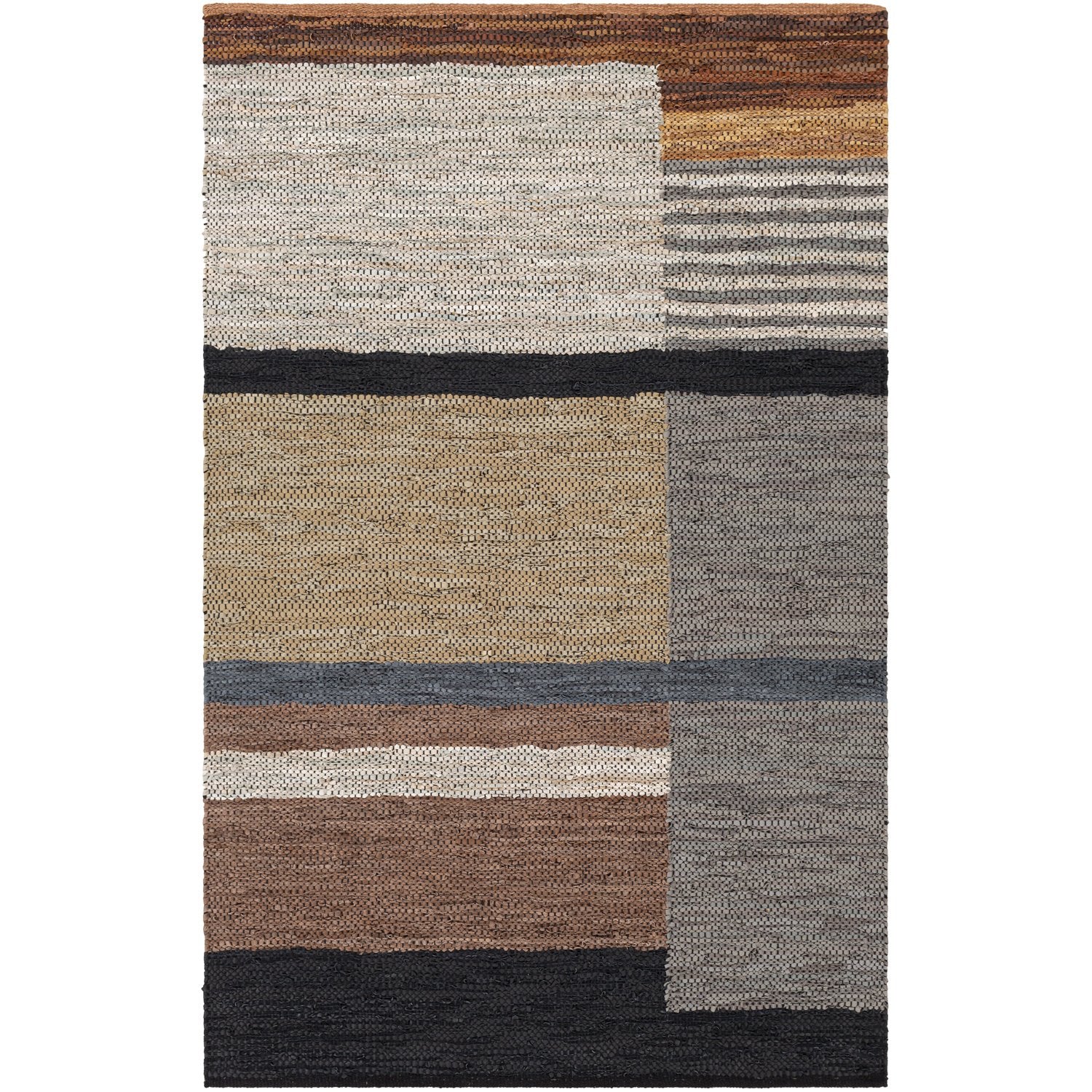 Lexington Hand Woven Rug in Camel, Khaki, Light Gray, Medium Gray, Charcoal, Black, Tan, Dark Brown