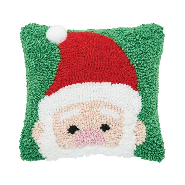 8 X 8 quot Christmas Peek a boo Santa On Green Background Petite Accent Hooked Throw Pillow