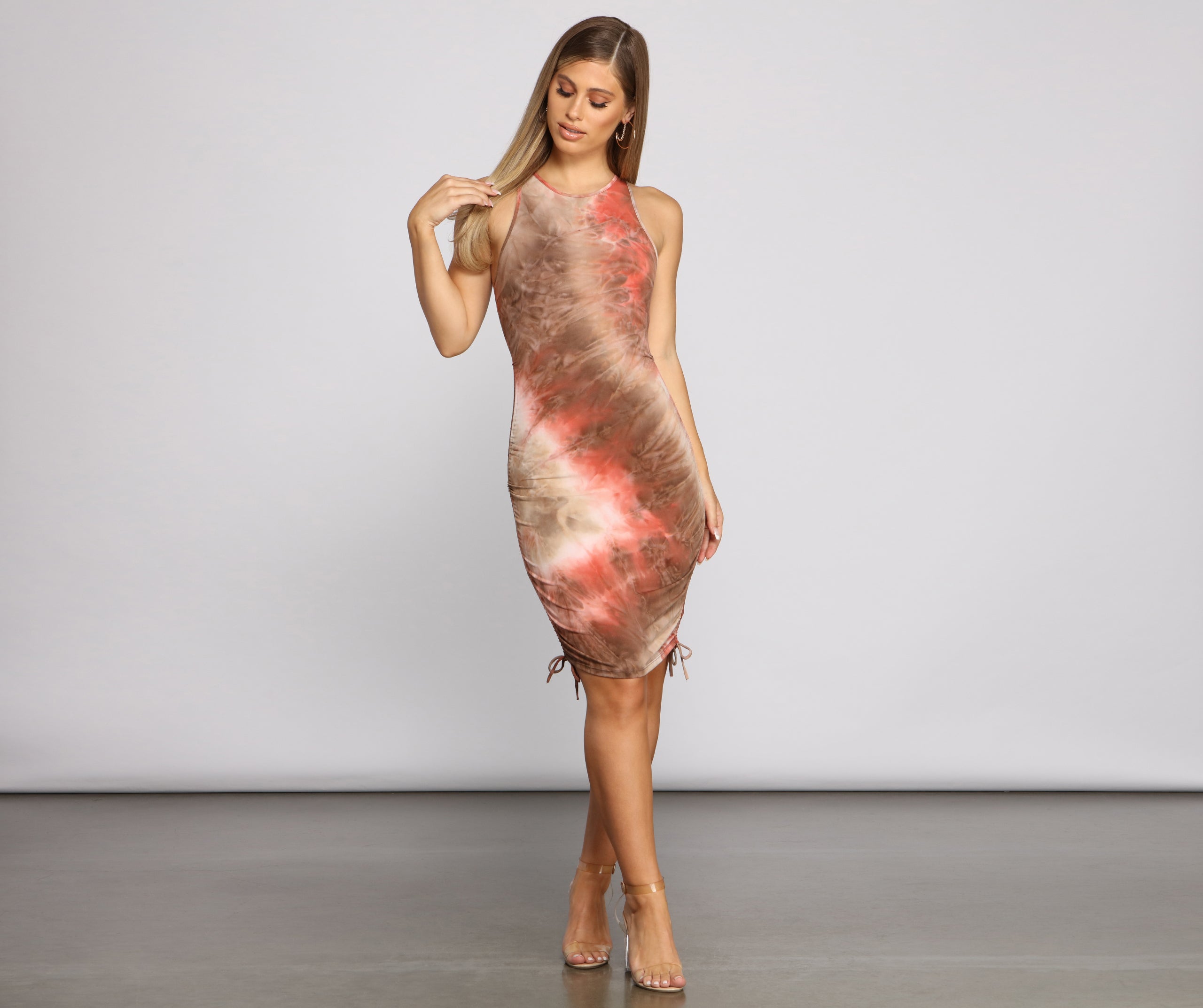 Drawn To Tie Dye Ruched Mini Dress