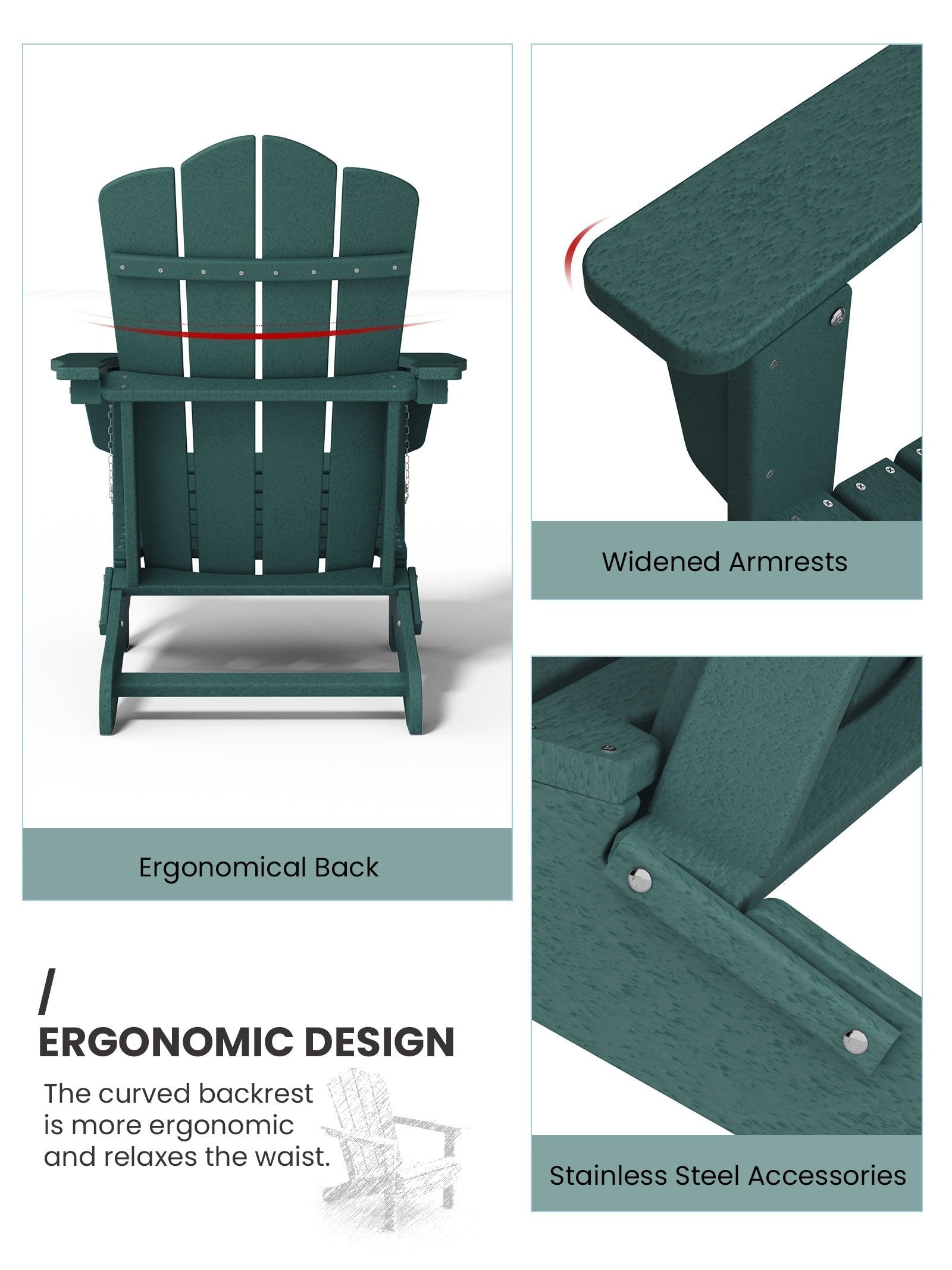 Folding Outdoor Patio Plastic Adirondack Chair for Garden, Green