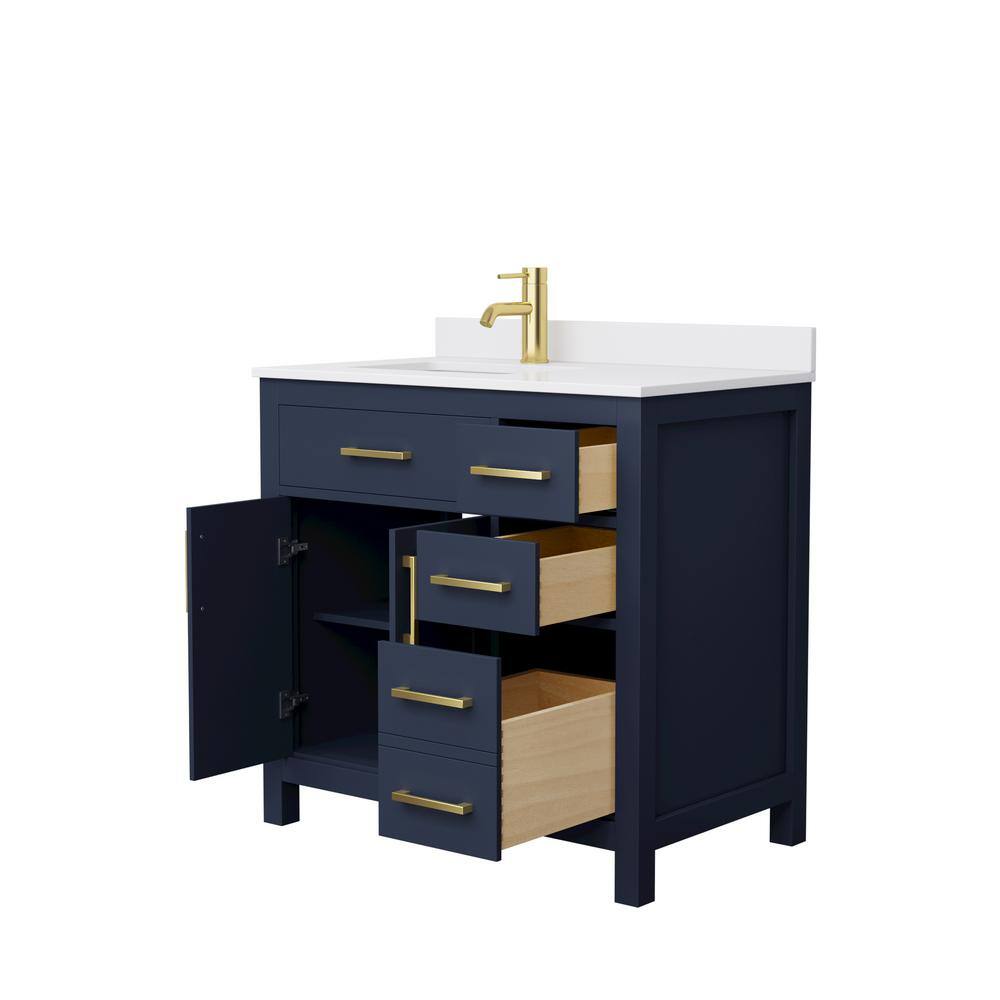 Wyndham Collection Beckett 36 in. W x 22 in. D x 35 in. H Single Sink Bathroom Vanity in Dark Blue with White Cultured Marble Top WCG242436SBLWCUNSMXX