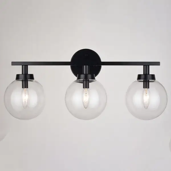 Lander Matte Black Bathroom Vanity Wall Fixture with Clear Glass Globes