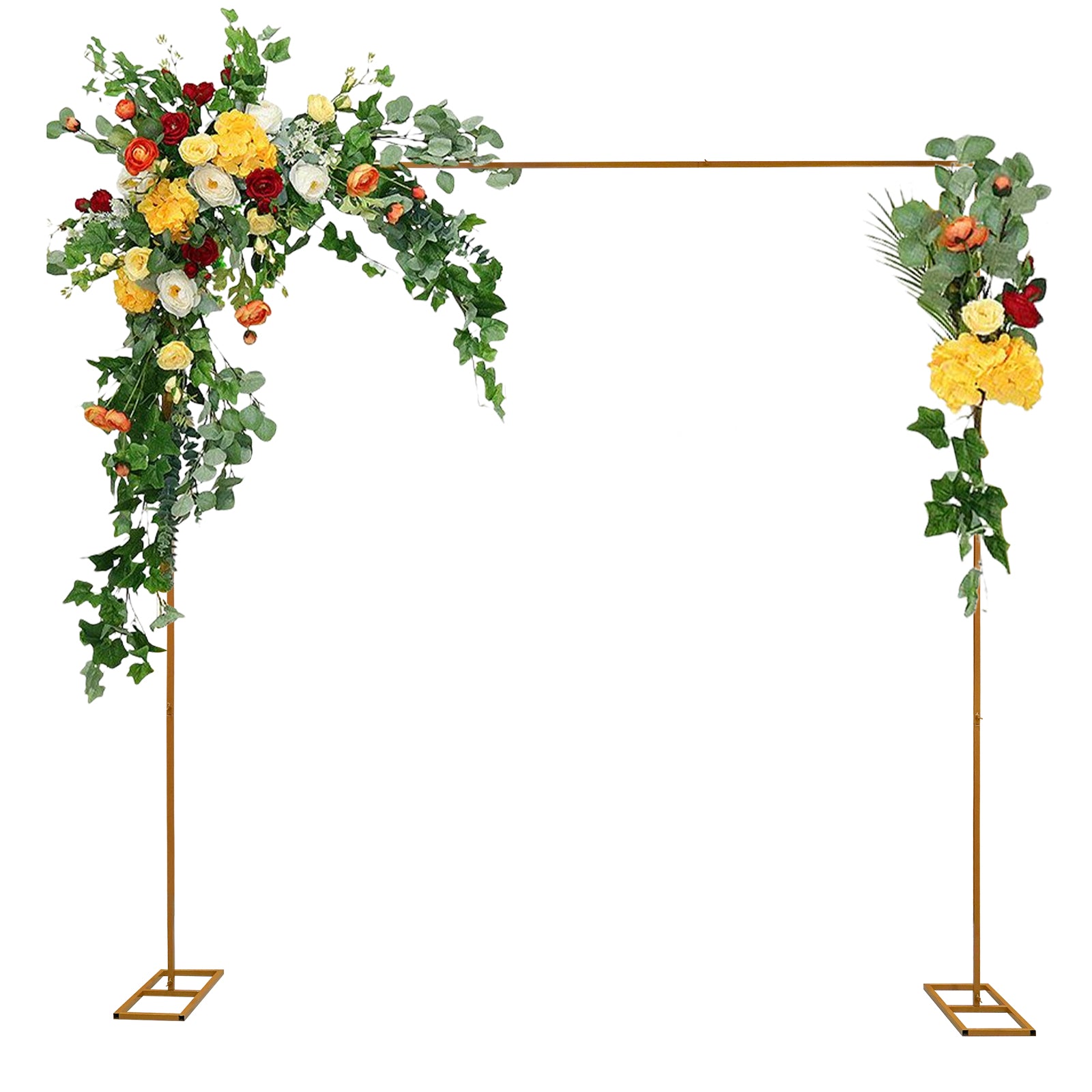 Anqidi Wedding Arch Stand with Bases, 9.8*9.8Ft Gold Square Metal Garden Archway Backdrop for Wedding Party Decoration