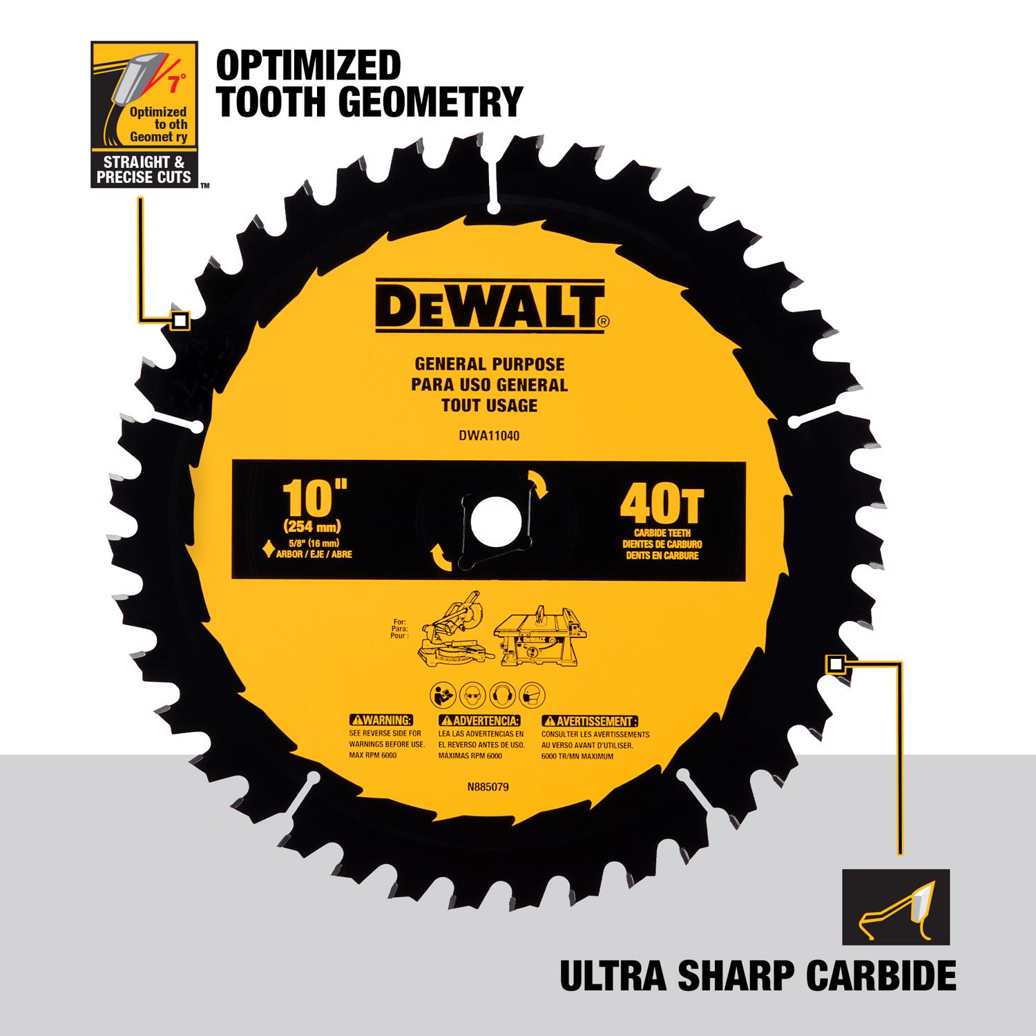 DW 10 in. D X 5/8 in. Carbide Tipped Circular Saw Blade 40 teeth 1 pc