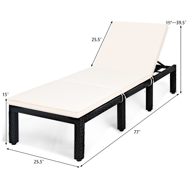 Costway 2pcs Patio Garden Rattan Lounge Chair Chaise Couch Cushioned Height Adjustable White