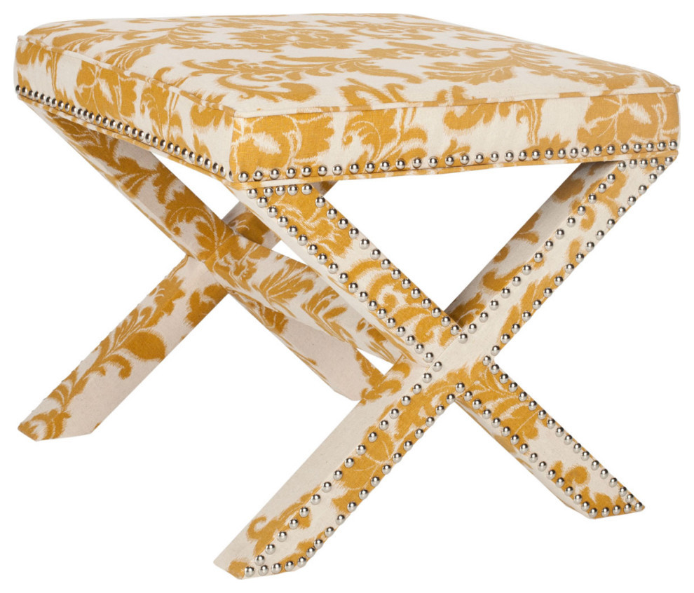 Louis Ottoman Silver Nail Heads Maize/ Beige Print   Contemporary   Footstools And Ottomans   by AED Luxury Home Decor  Houzz