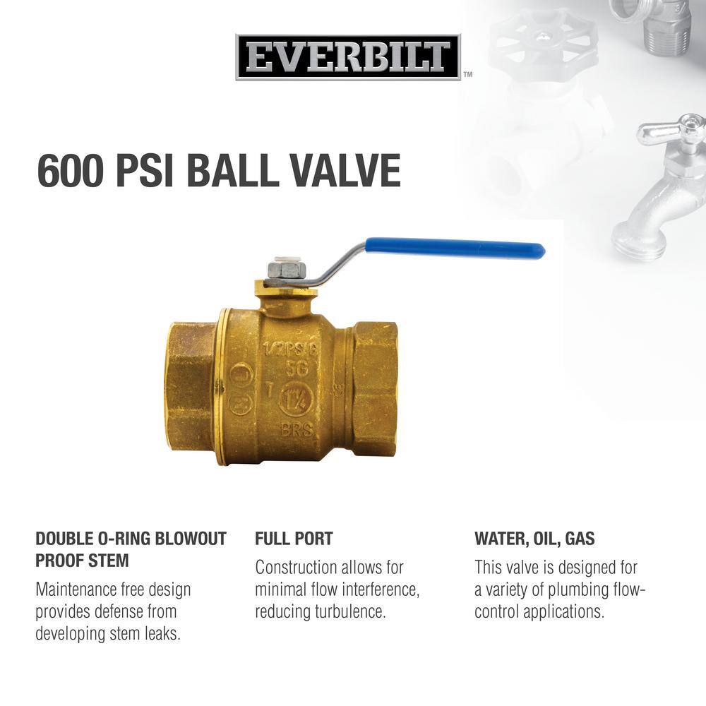 Everbilt 1-14 in. Brass FIP X FIP Ball Valve 107-406EB