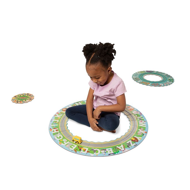 Melissa and Doug Round the Shore Tracks Cardboard Jigsaw Floor Puzzle and Wind-Up Vehicles