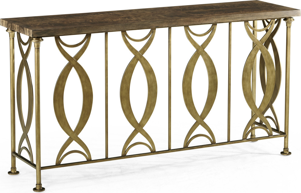 Berkley Walnut  ampGilded Console Table   Transitional   Console Tables   by HedgeApple  Houzz