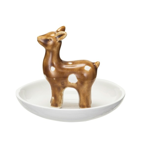 Decorative Stoneware Dish with Deer and Reactive Glaze