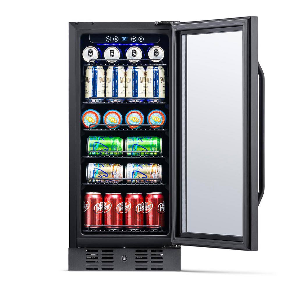 NewAir Single Zone 15 in. 96 (12 oz) Can Built-In Beverage Cooler Fridge with Precision Temp. Control - Black Stainless Steel NBC096BS00