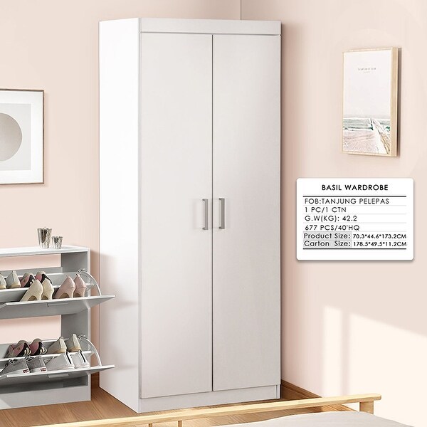 2-Door Storage Cabinet with Adjustable Shelf， Modern Simple Style Armoire Clothes Closet for Bedroom， Easy Assemble - - 37928475