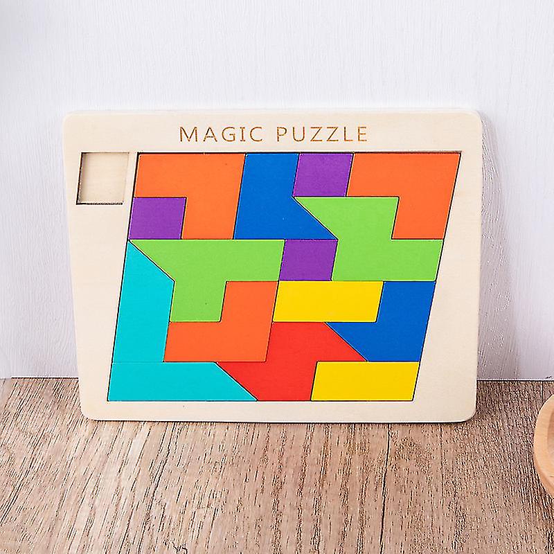 Wooden Puzzle Blocks， Geometric Tangrams， Brain Teasers， Puzzle Puzzle Toys