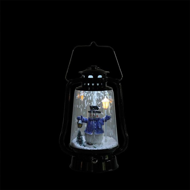 Black Lighted Musical Snowman Snowing Christmas Table Top Lantern