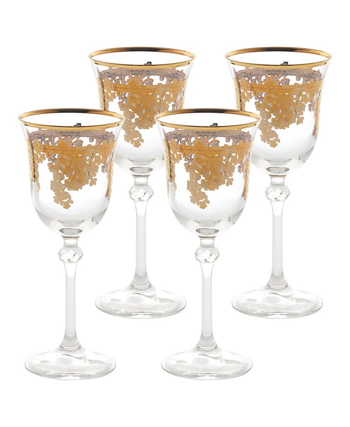 Lorren Home Trends Embellished 24K Gold Crystal Flute Goblets Set of 4