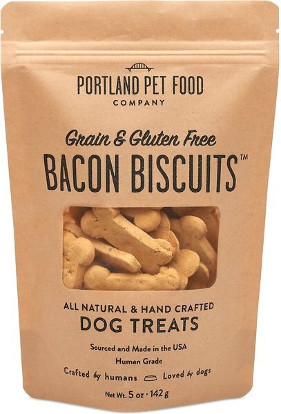 Portland Pet Food Company Bacon Biscuits Grain-Free and Gluten-Free Dog Treats， 5-oz bag