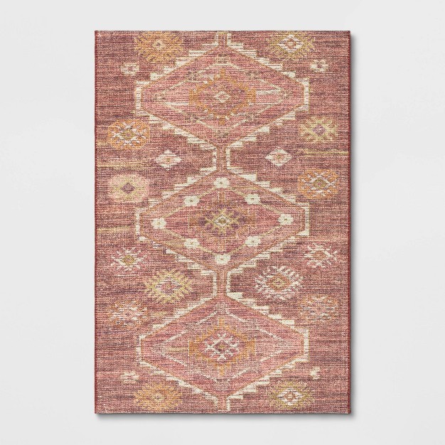 Southbury Washable Printed Diamond Persian Style Rug Rust