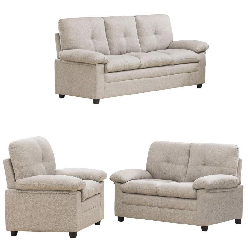 3 Piece Tufted Living Room Set with Sofa Loveseat and Armchair in Beige