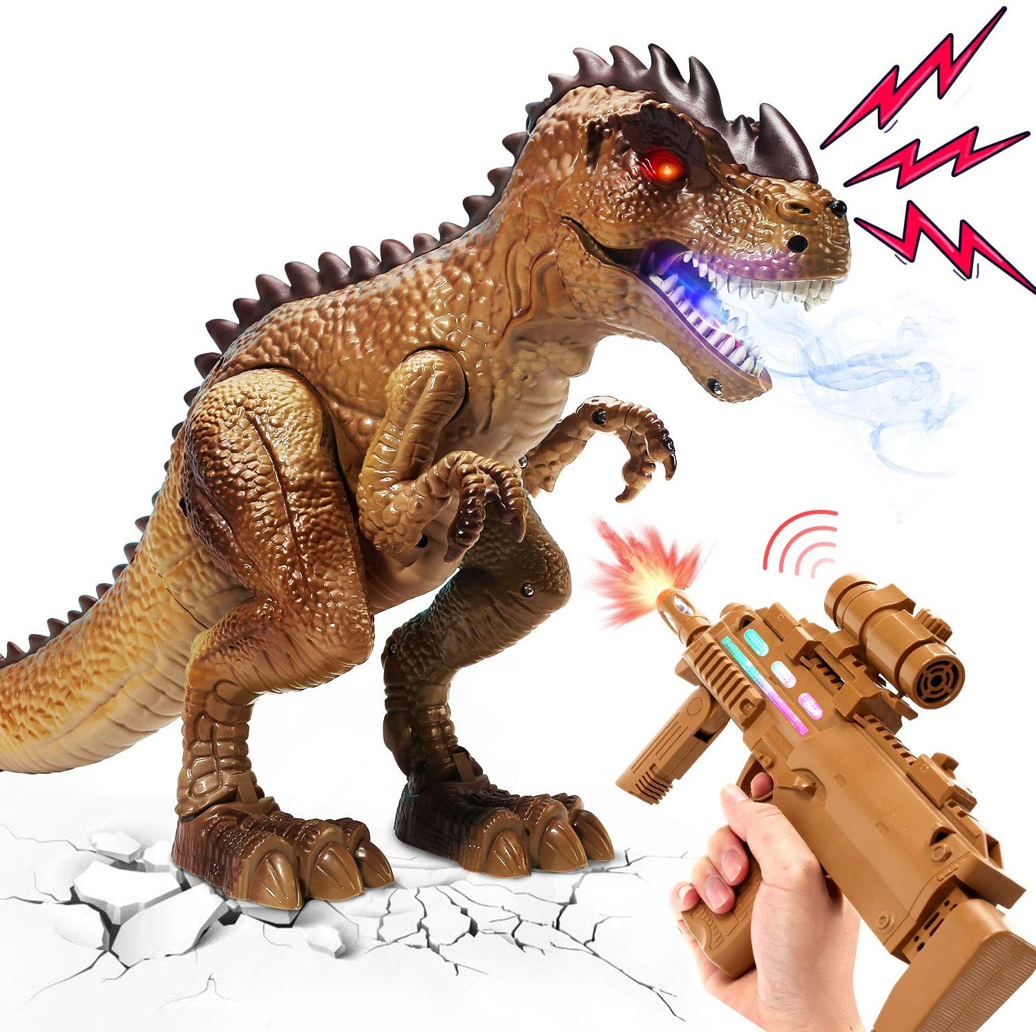 Remote Control Dinosaur Toys for Kids， RC T Rex React to Shooting