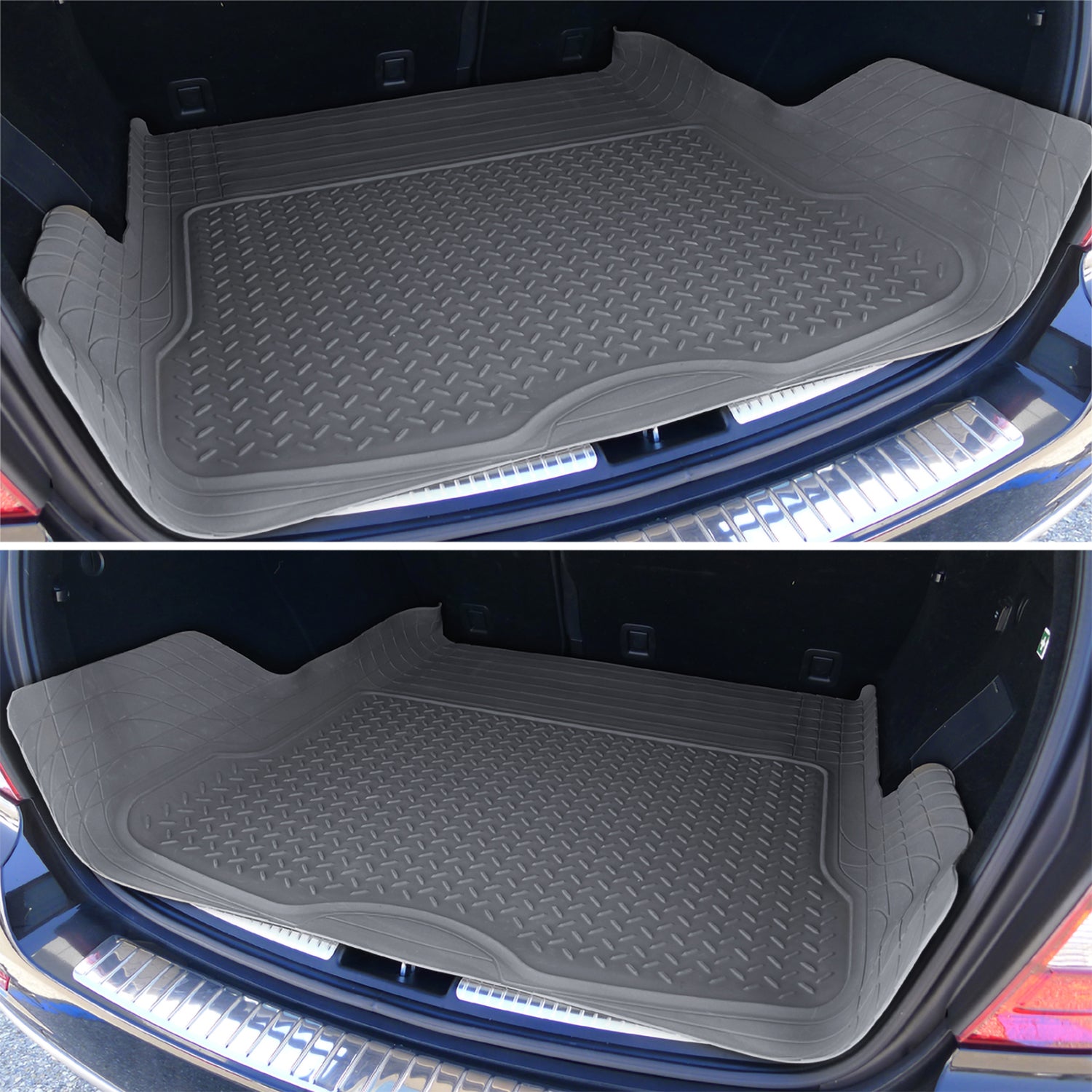 Spec-D Tuning Universal Fitment 5 Piece Gray Heavy Duty All Weather 3D Rubber Floor Mats Front + Rear + Trunk Truck SUV