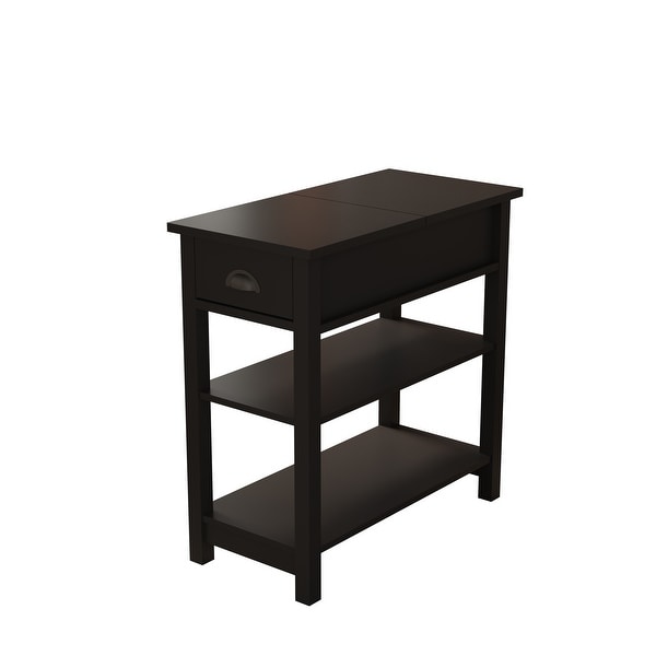 Narrow Sided End Table with Drawers and Flip Top