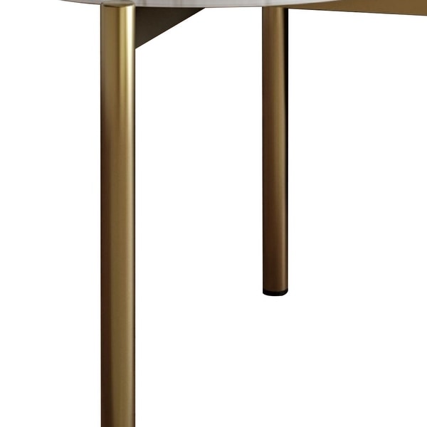 Cid Arlo 22 Inch Modern End Table， Marble Top， Metal Legs， White， Gold