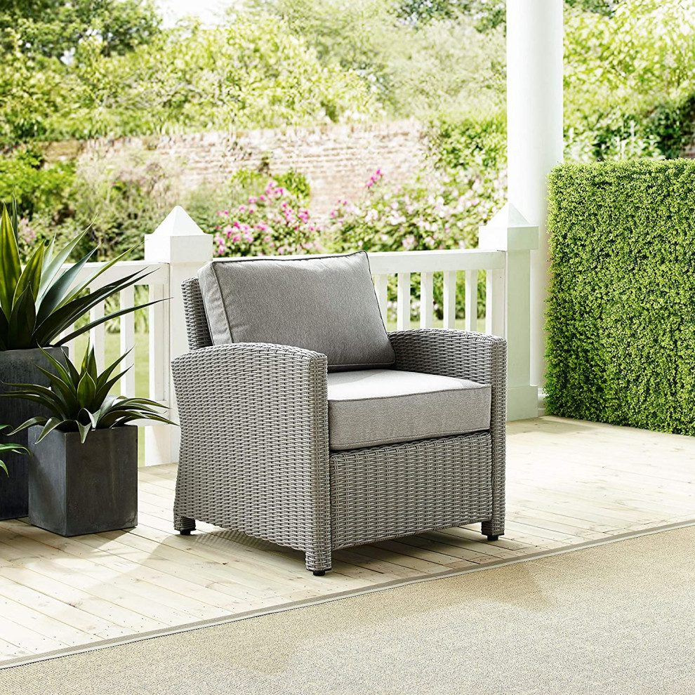 Outdoor Armchair  Weather Resistant Frame With Cushioned Seat   Tropical   Outdoor Lounge Chairs   by Decor Love  Houzz