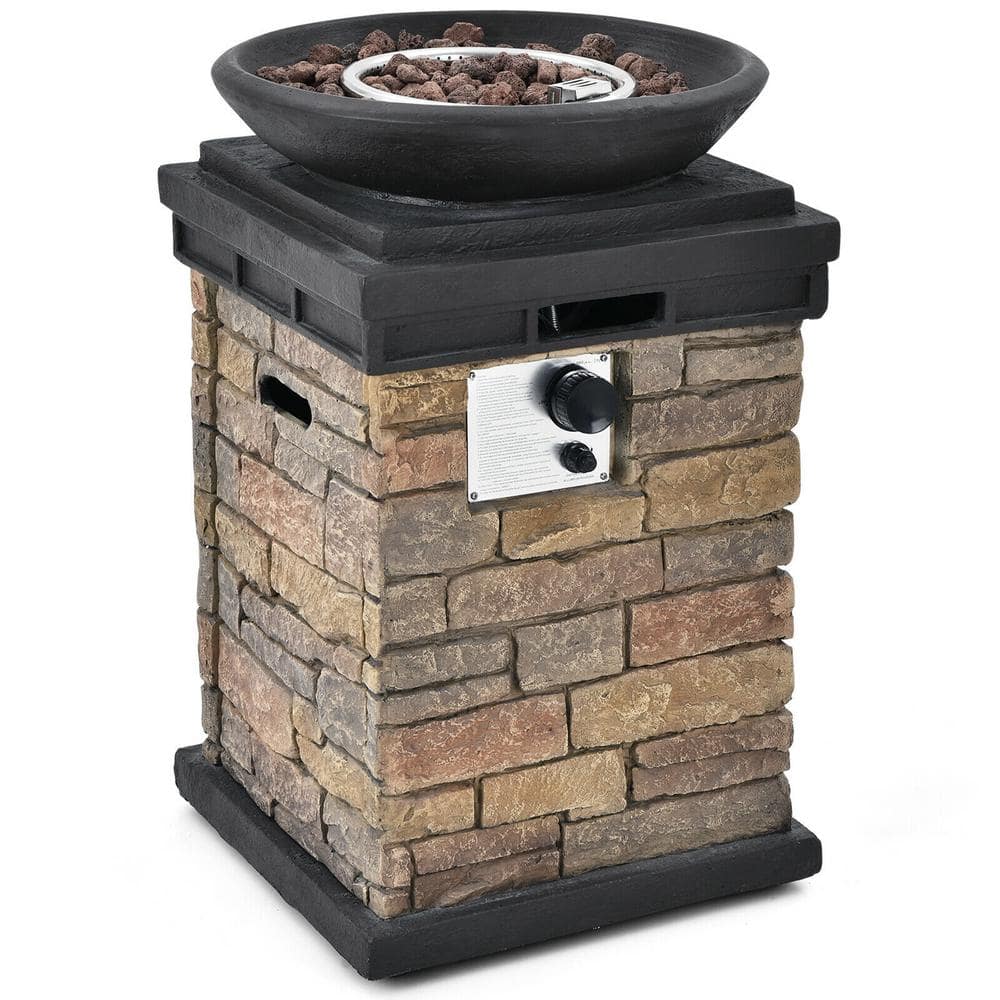 Gymax 40,000 BTU Burning Fire Bowl Column Propane Patio Yard with Lava Rocks GYM08274