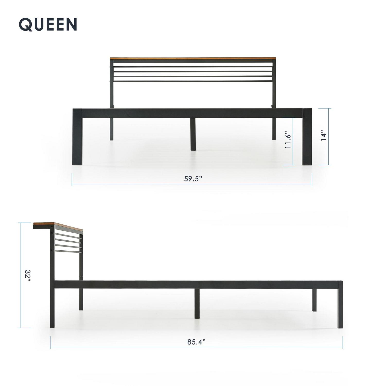 Mellow HYLLE Metal Platform Bed with Headboard Shelf Solid Pine Wood Black Queen  Crowdfused