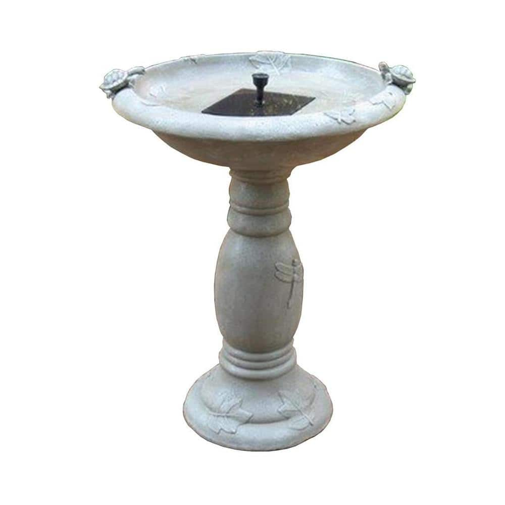 Smart Solar Country Gardens Gray Weathered Stone Solar Birdbath Fountain 20622R01