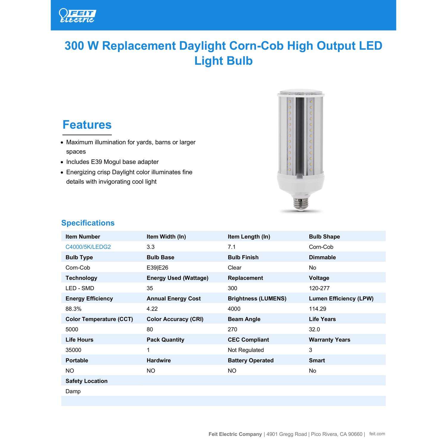 Feit LED A23 E26 (Medium) LED Bulb Daylight 300 Watt Equivalence 1 pk