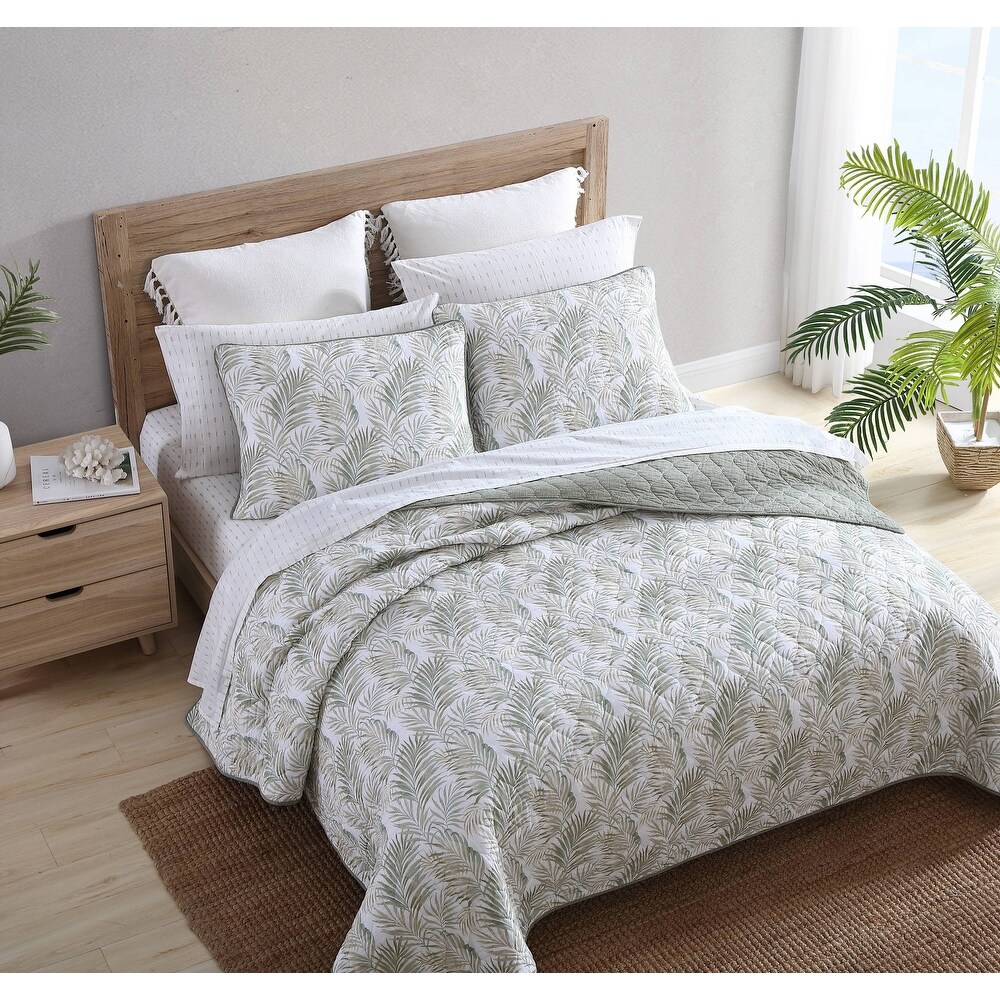 Tommy Bahama Maui Palm Green Cotton Reversible Quilt Set