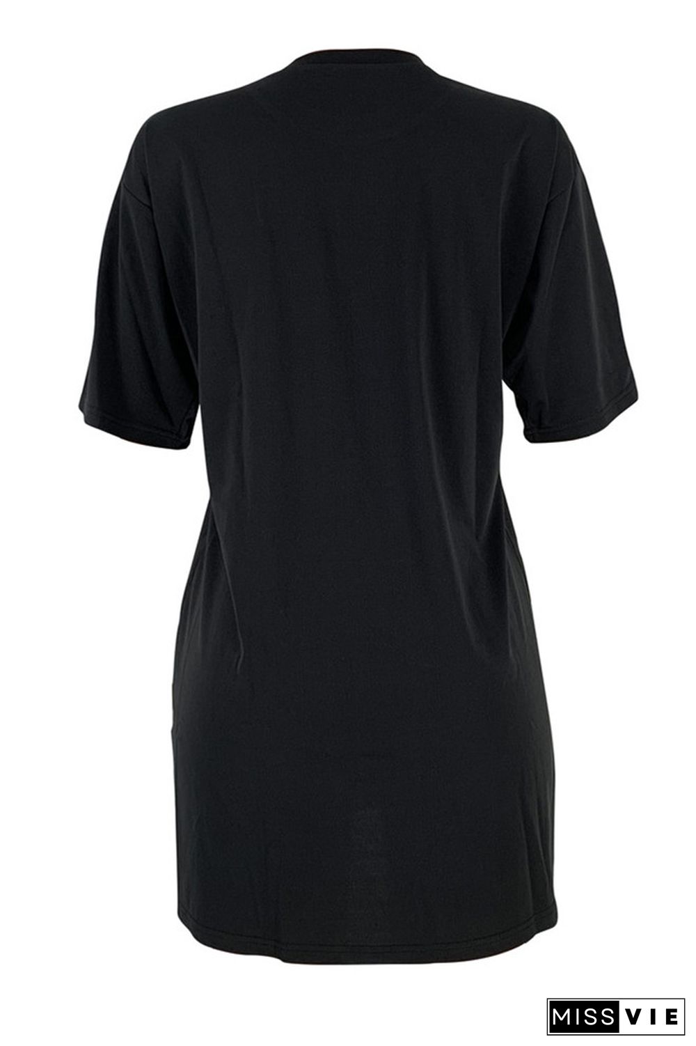 Black Casual Fashion Cap Sleeve Short Sleeves O neck Straight Mini Character Solid Casual Dress