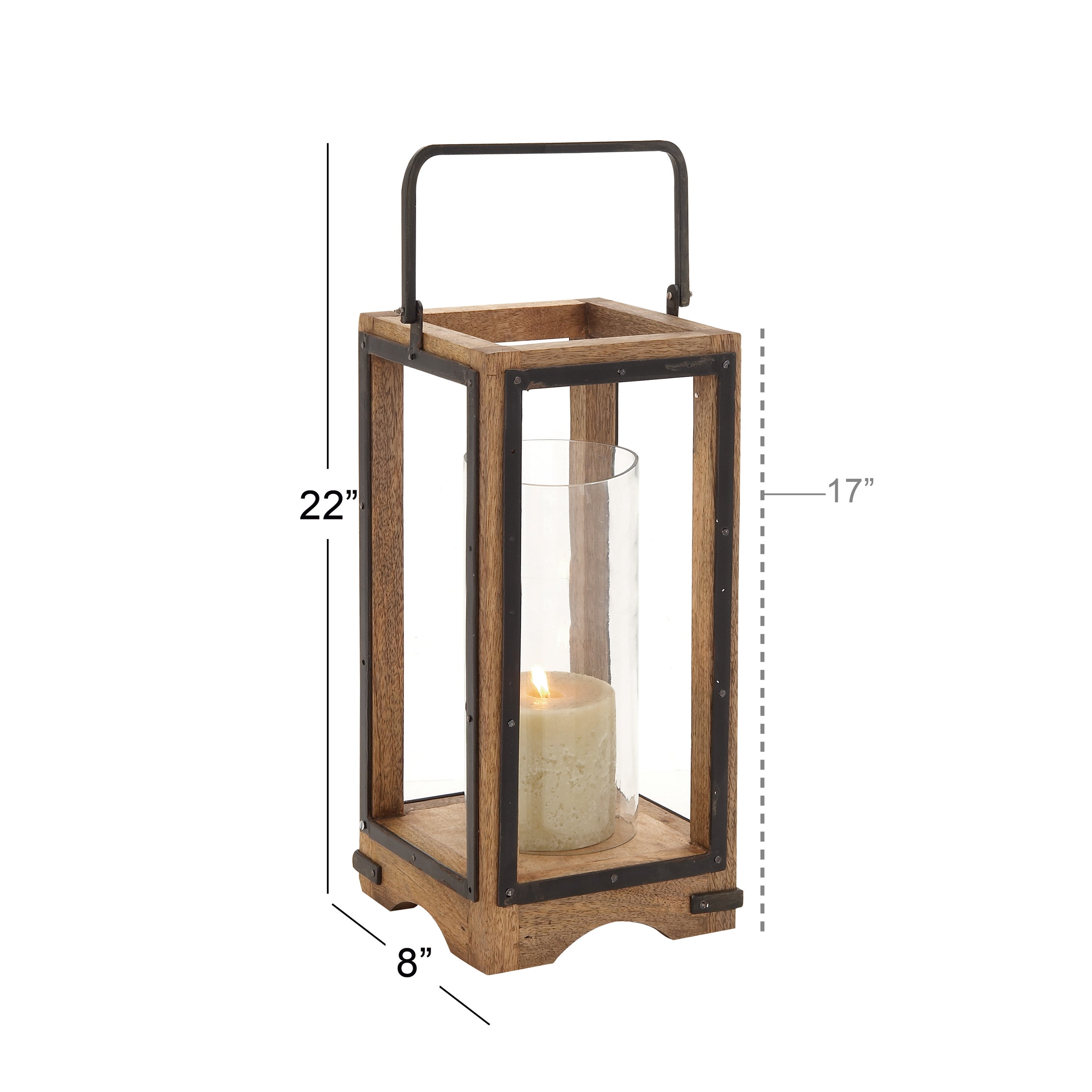 DecMode Brown Mango Wood Handmade Pillar Candle Lantern