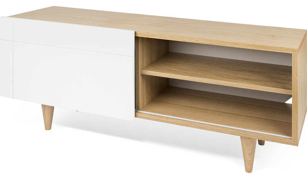 Tema Cruz TV Table Oak  ampWhite   Midcentury   Entertainment Centers And Tv Stands   by Sportique  Houzz