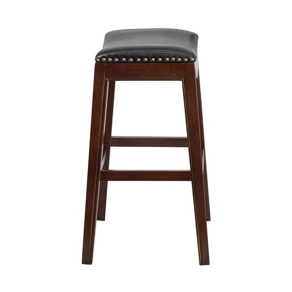 Offex 30'' High Transitional Backless Cappuccino Wood Barstool with Black LeatherSoft Saddle Seat - Not Available