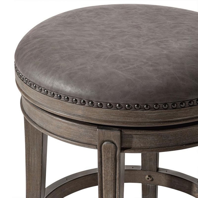 Maven Lane Alexander Backless Counter Stool， Reclaimed Oak Finish W/ Ronan Stone Vegan Leather