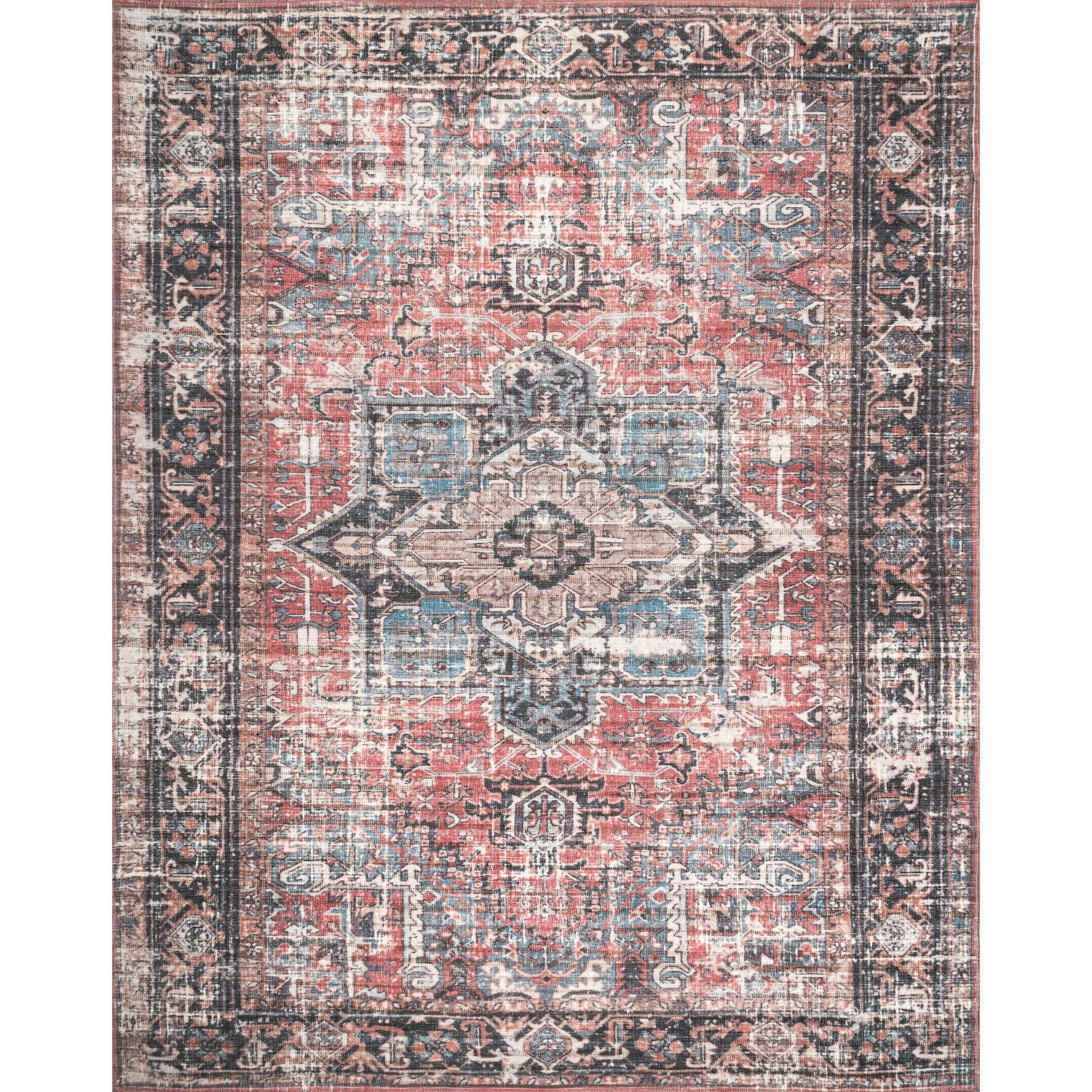 nuLOOM Jessie Machine Washable Distressed Traditional Medallion Area Rug， 3and#8242; x 5and#8242;， Rust