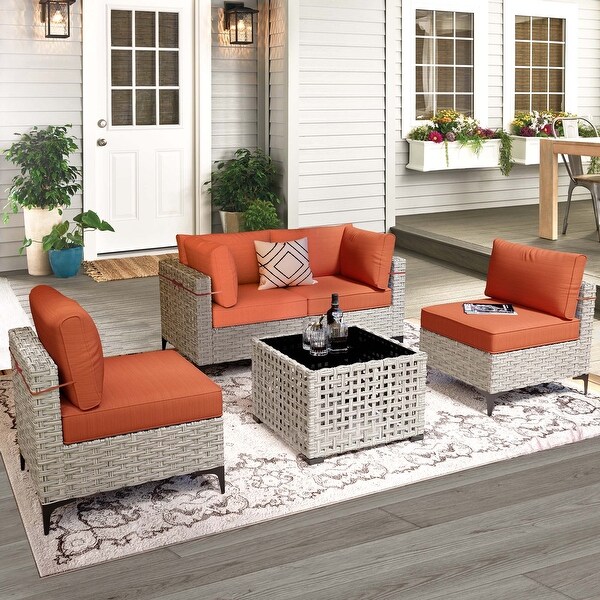 XIZZI 5piece Patio Furniture Wicker Sectional Sofa Set