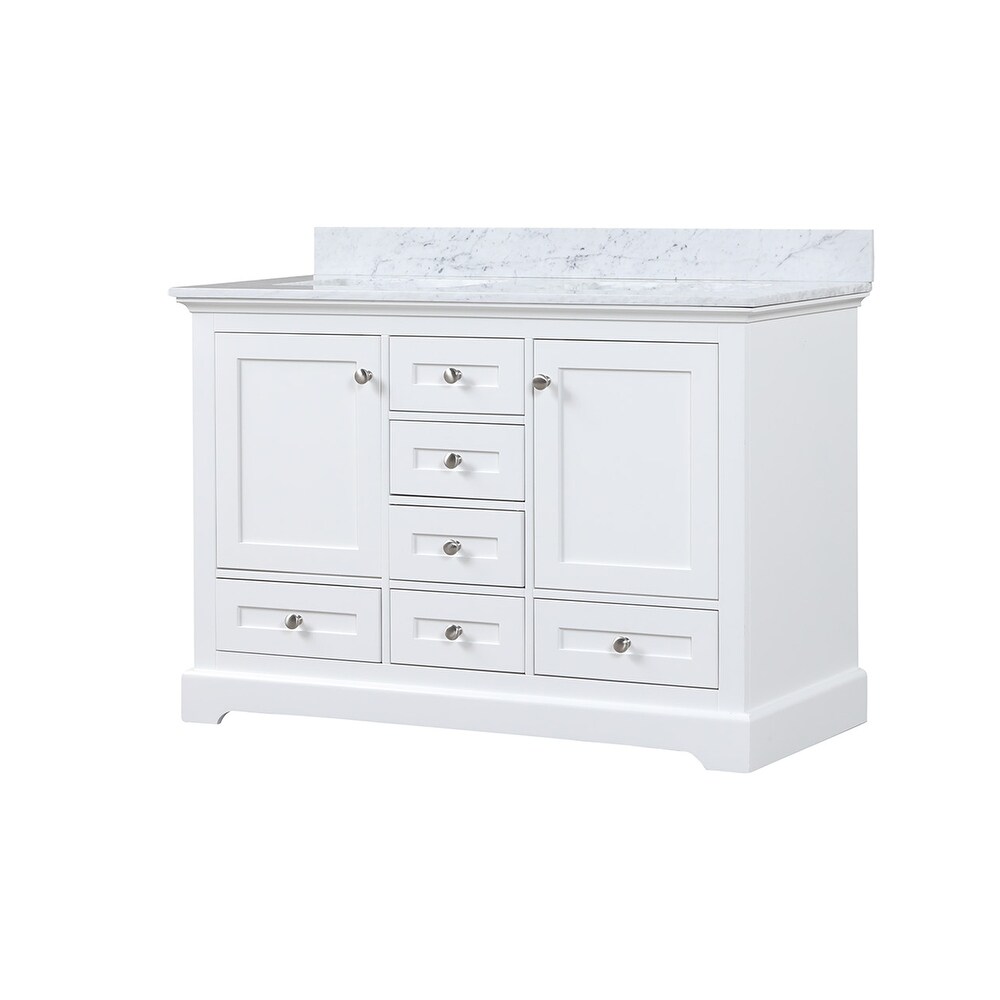 Dukes 48 in. W x 22 in. D White Double Bath Vanity  Carrara Marble Top