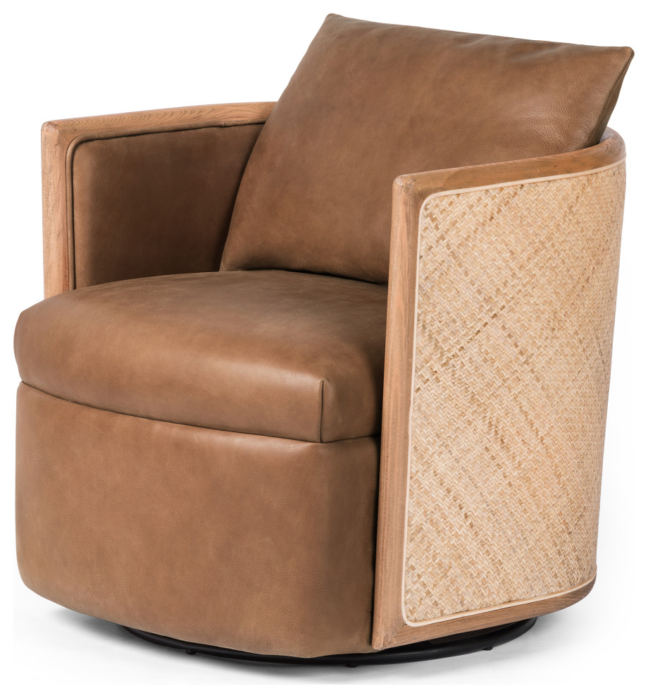 Newbury Swivel Chair  Palermo Cognac   Tropical   Armchairs And Accent Chairs   by Four Hands  Houzz