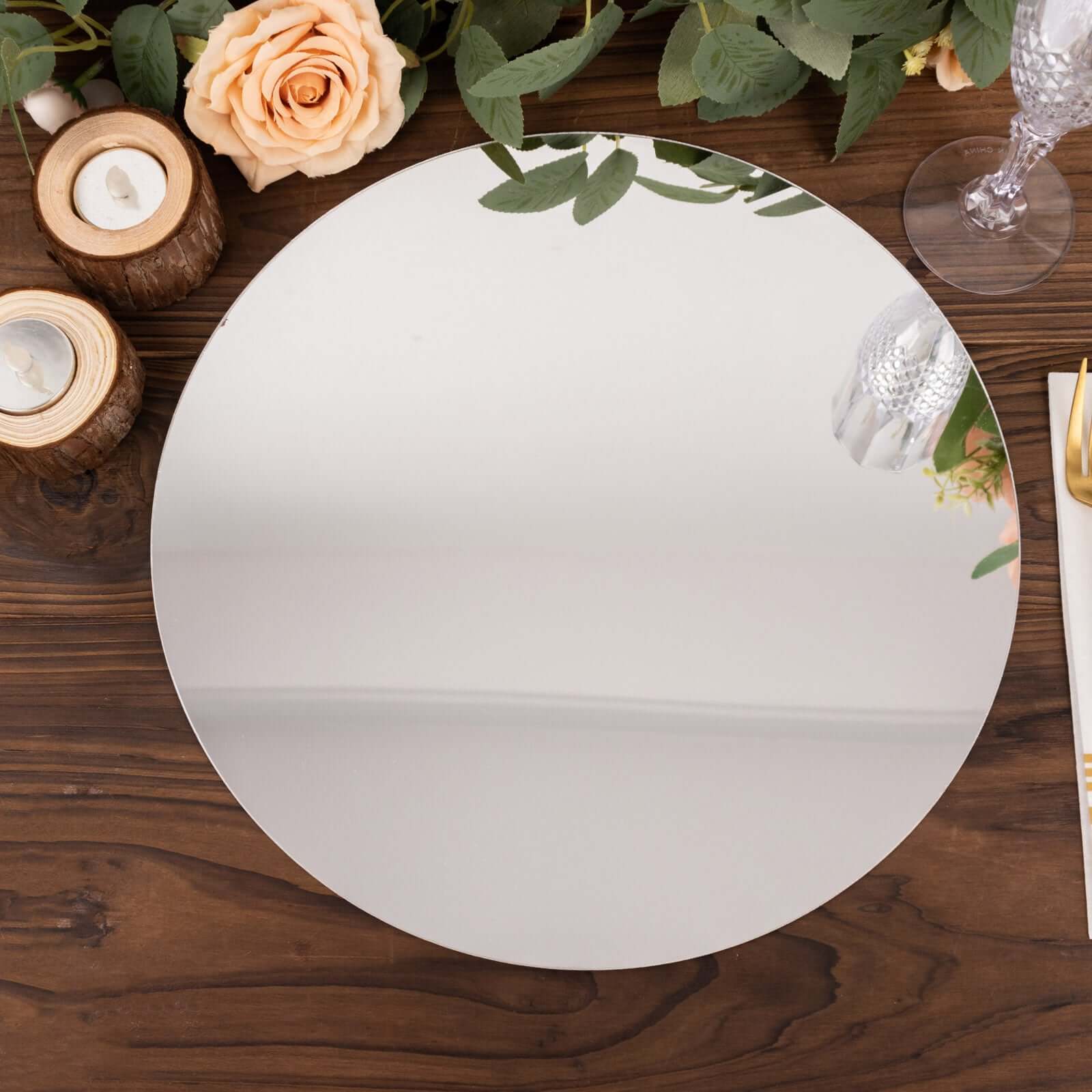 10 Pack Silver Mirror Acrylic Charger Plates For Table Setting, Lightweight Round Decorative Dining Plate Chargers 13