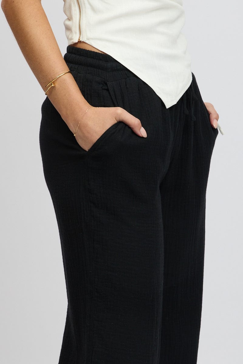 Black Wide Leg Pants Elasticated Waist
