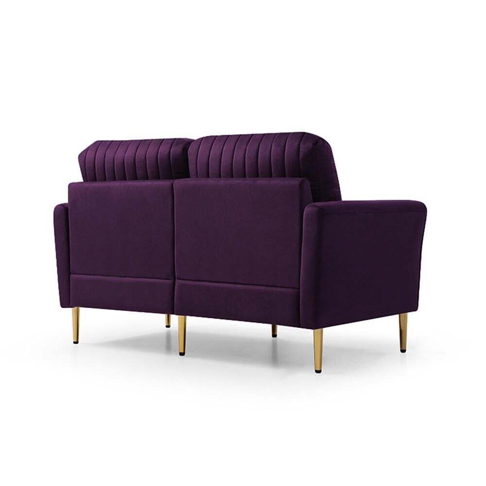 Purple Luxurious Velvet Sofa Set with Tufted Cushions (Loveseat + 2 Armchair + 4 Pillows)