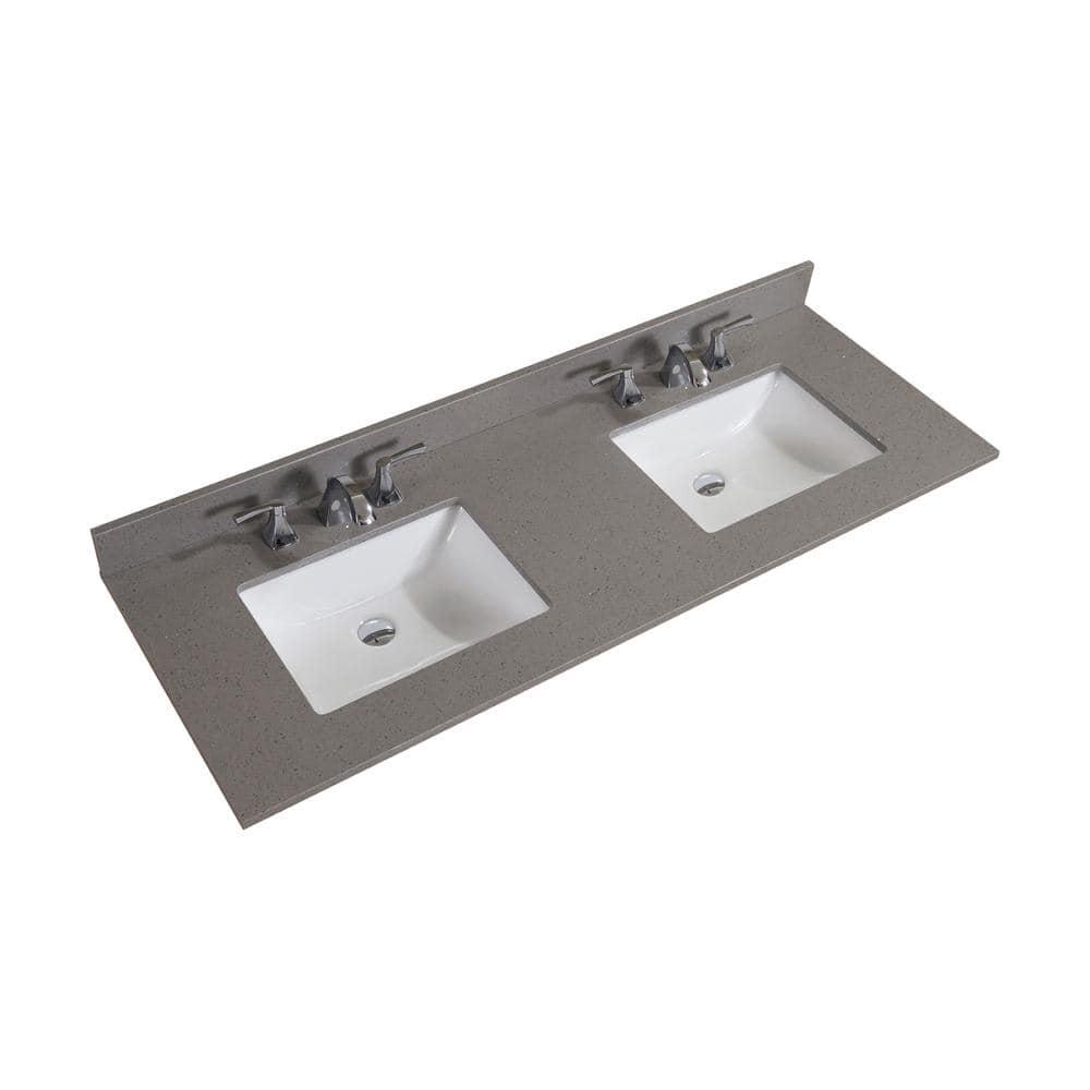 Altair 61 in W Engineered Marble Double Basin Vanity Top in Mountain Gray with White Basins