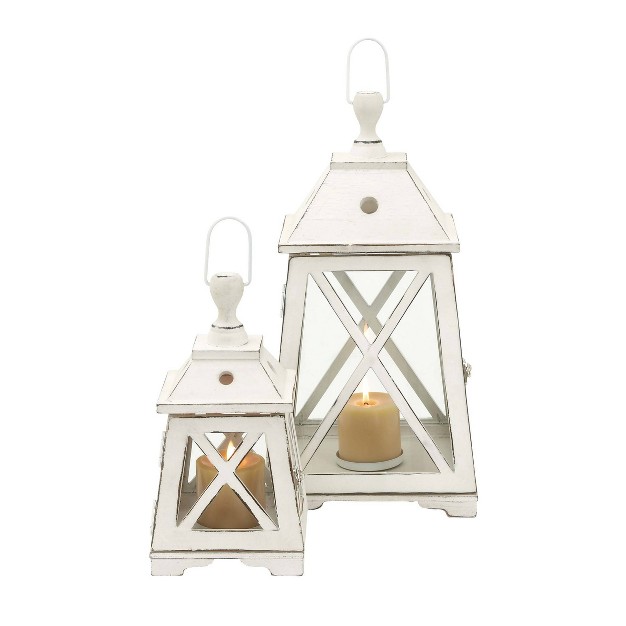 Set Of 2 Trapezoid Wood glass Candle Holders White Olivia amp May