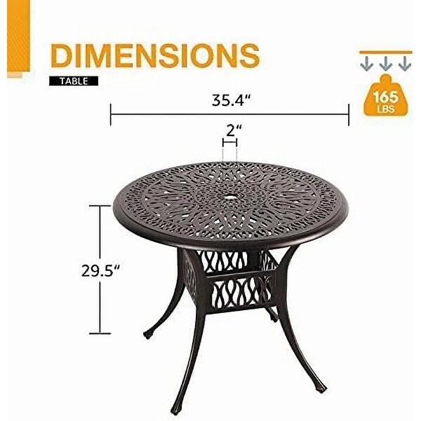 Patio 35″Round Coffee Side Table Cast Aluminum with Bronze Finish