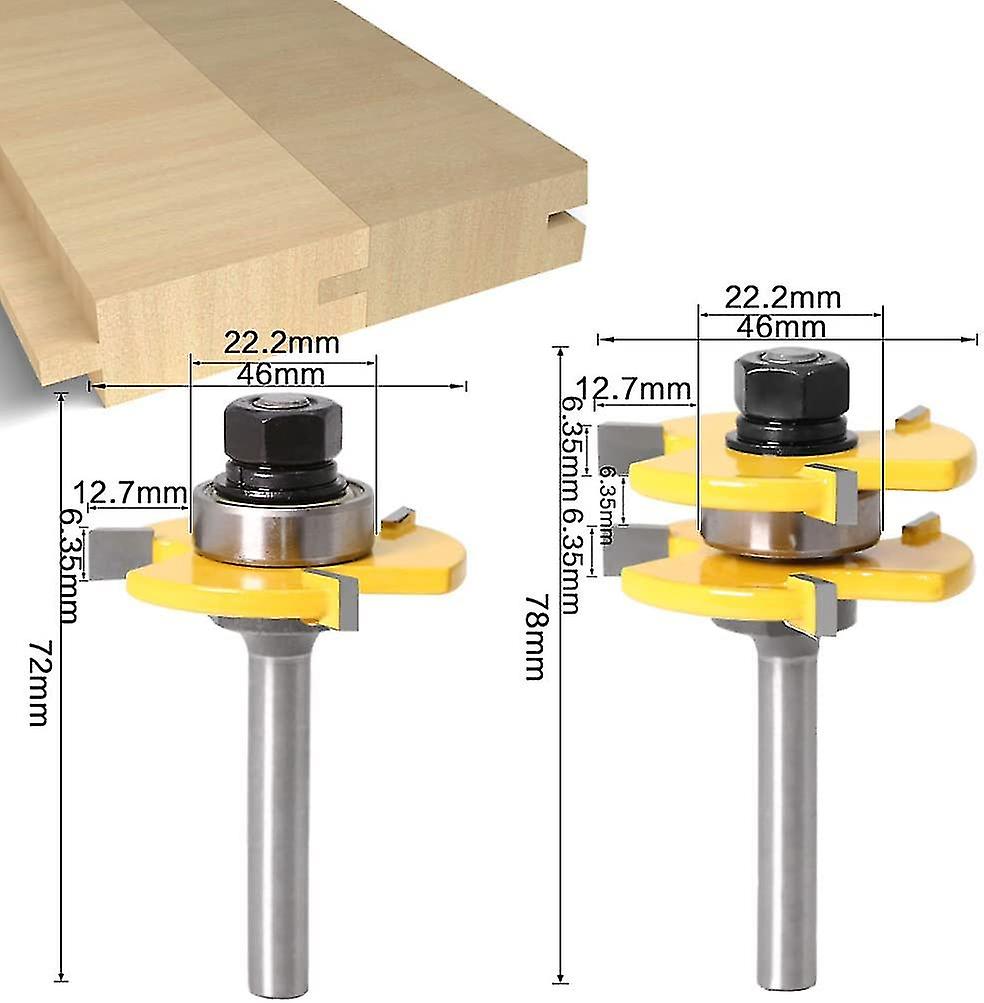 8mm Shank Matched Tongue And Groove Cutter Set 3 Teeth T Shape Wood Cutter Cutter Woodworking Tool